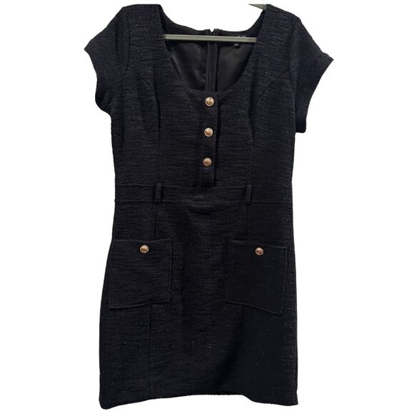 GUESS Black Textured Tweed Mini Dress – Size XL - Picture 1 of 4